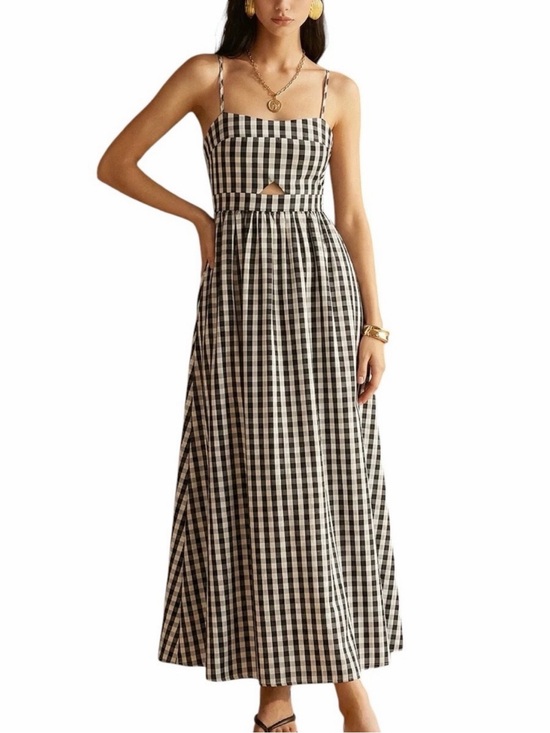 Commense Dresses & Skirts - Commense Gingham Cotton Blend Cutout Cami Maxi Dress Black White XS NWT